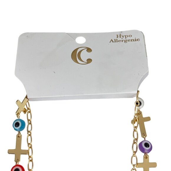 Charming Charlie Gold Tone Hypoallergenic Necklace With Multicolor Beads & Cross - Picture 4 of 5